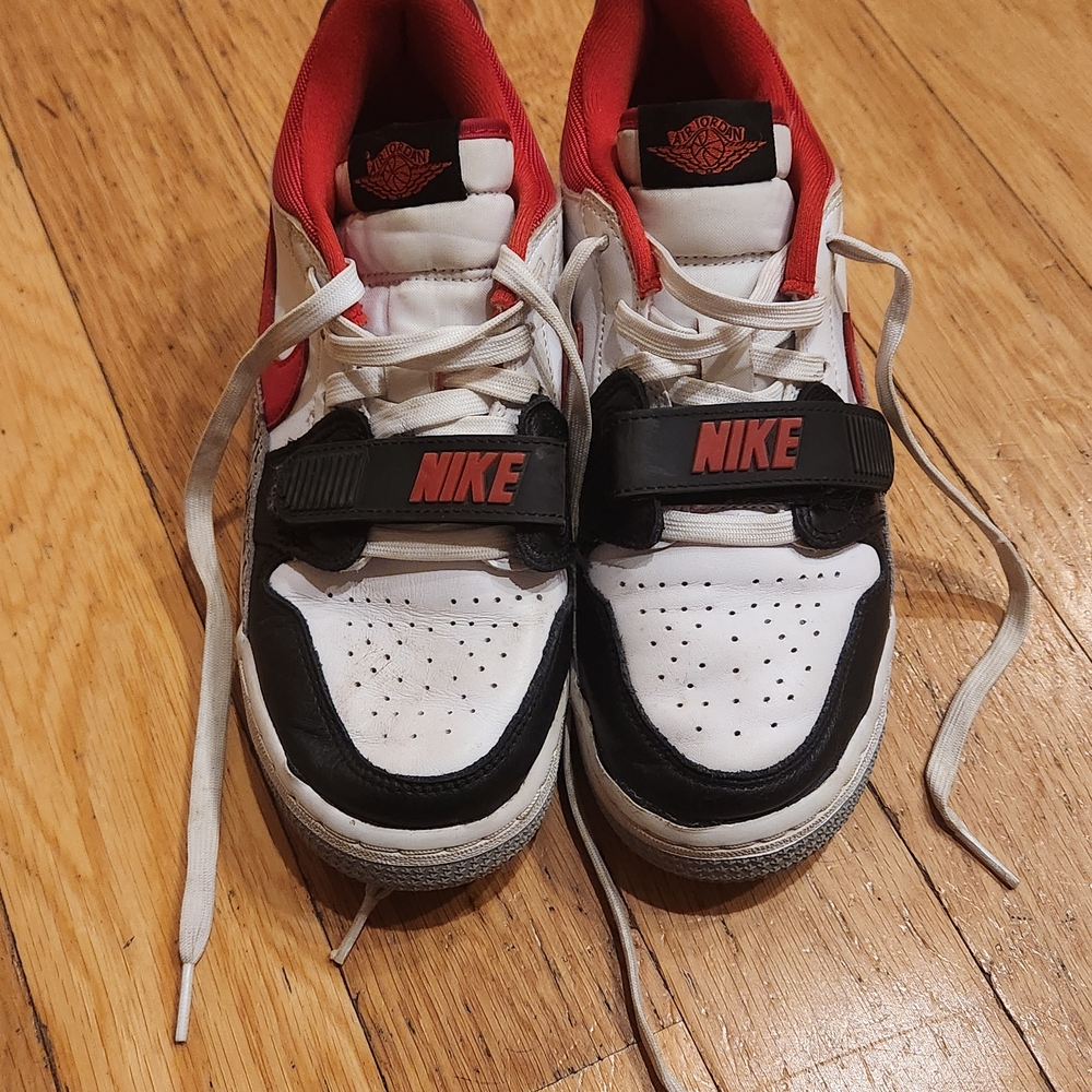 Nike White and Black Air Jordan Sneakers with Red Highlights